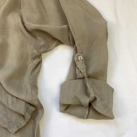 Johnny Was Embroidered Georgette Top Roll Tab Long Sleeve Small Grey Cupra Lace - Picture 12 of 13